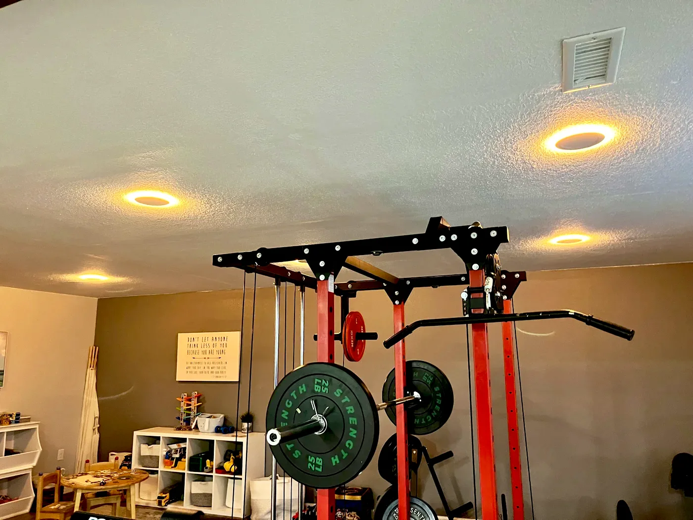 Home gym with recessed ceiling lights